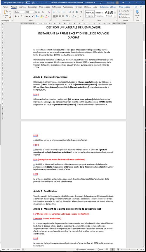 Modèle de décision unilatérale de l'employeur