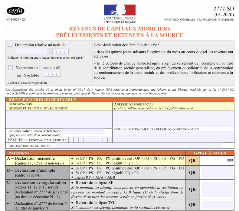 Cerfa retenue à la source 2020