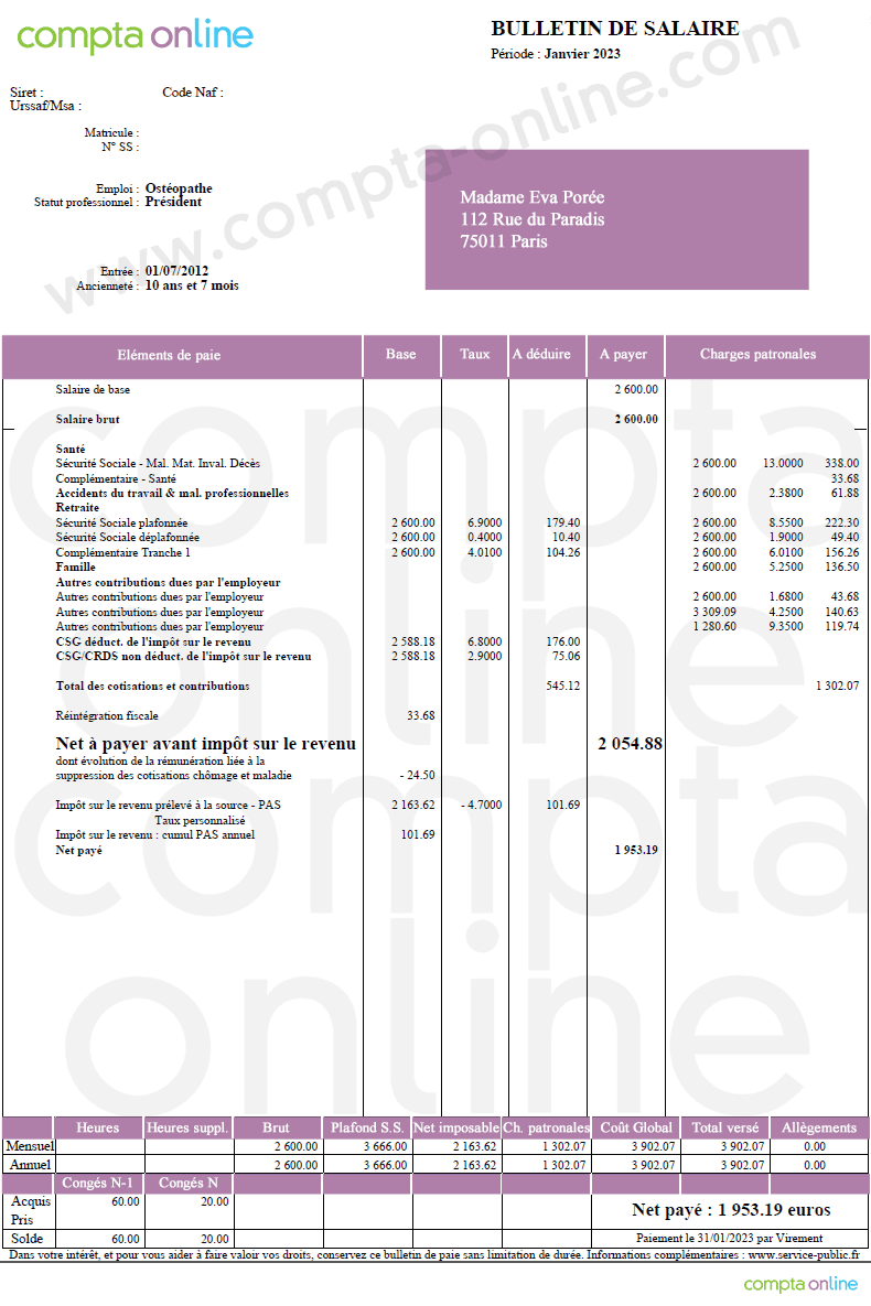 Modèle Bulletin de salaire Excel gratuit 👍 Fiche de paie en ligne