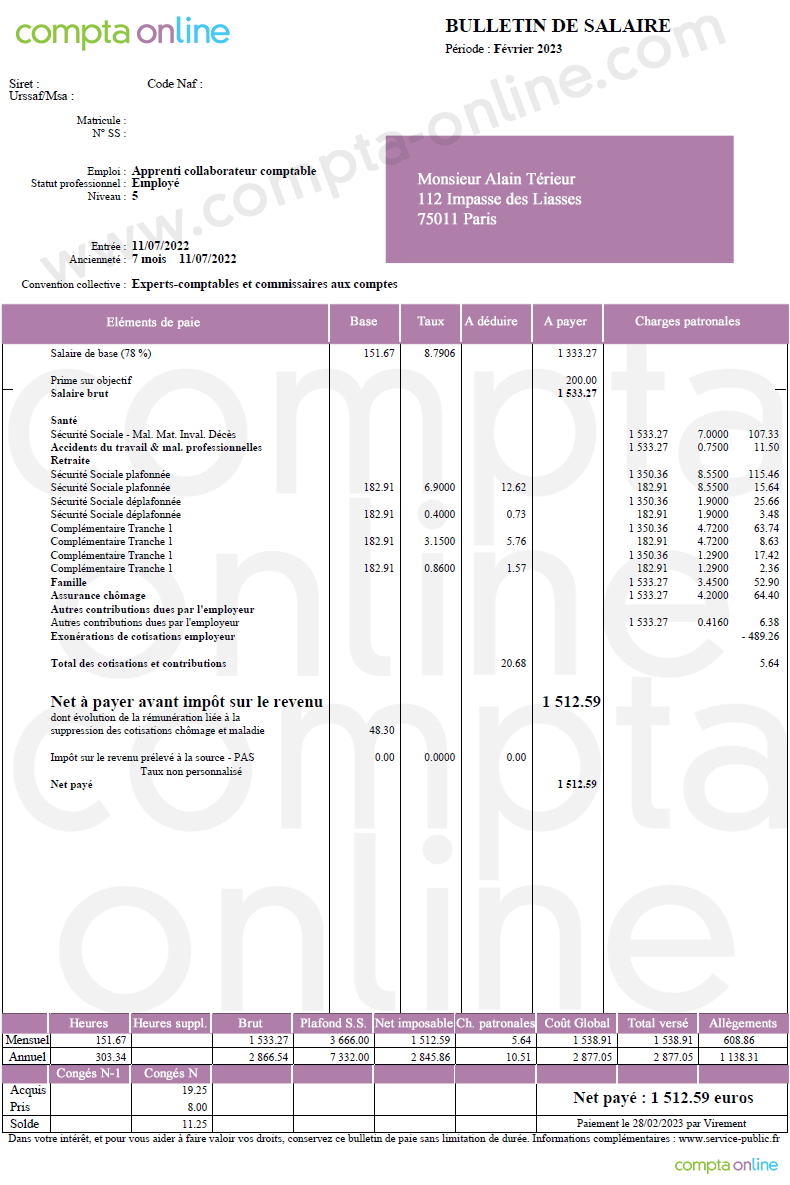 Fiche de paie 2023 apprenti : salaire suprieur  79% du SMIC