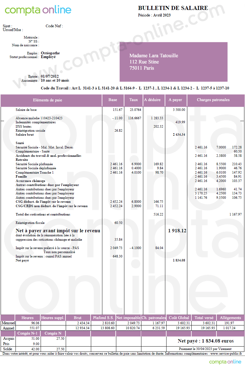 Fiche de salaire IJSS maladie