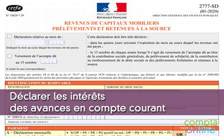 Dclarer les intrts des avances en compte courant