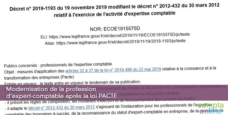 Modernisation de la profession d'expert-comptable après la loi PACTE