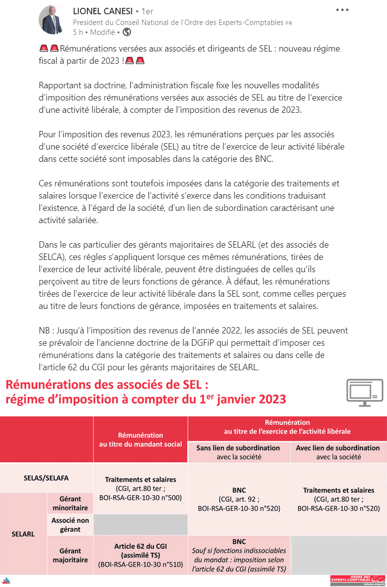 Rmunrations des associs et dirigeants de SEL