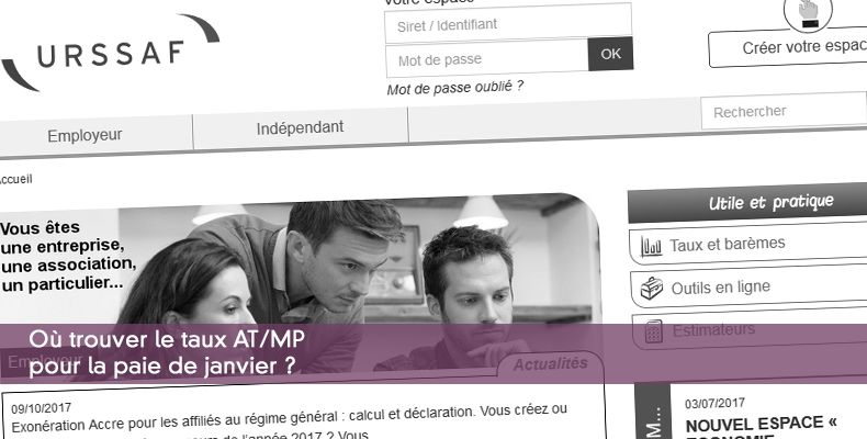 Où trouver le taux AT/MP pour la paie de janvier ?
